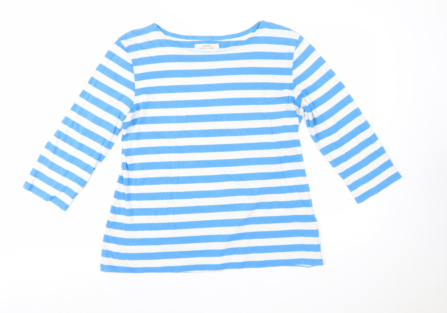 Seasalt Women’s Blue Striped Boat Neck 3/4 Sleeve Cotton Sailor Top Size 16