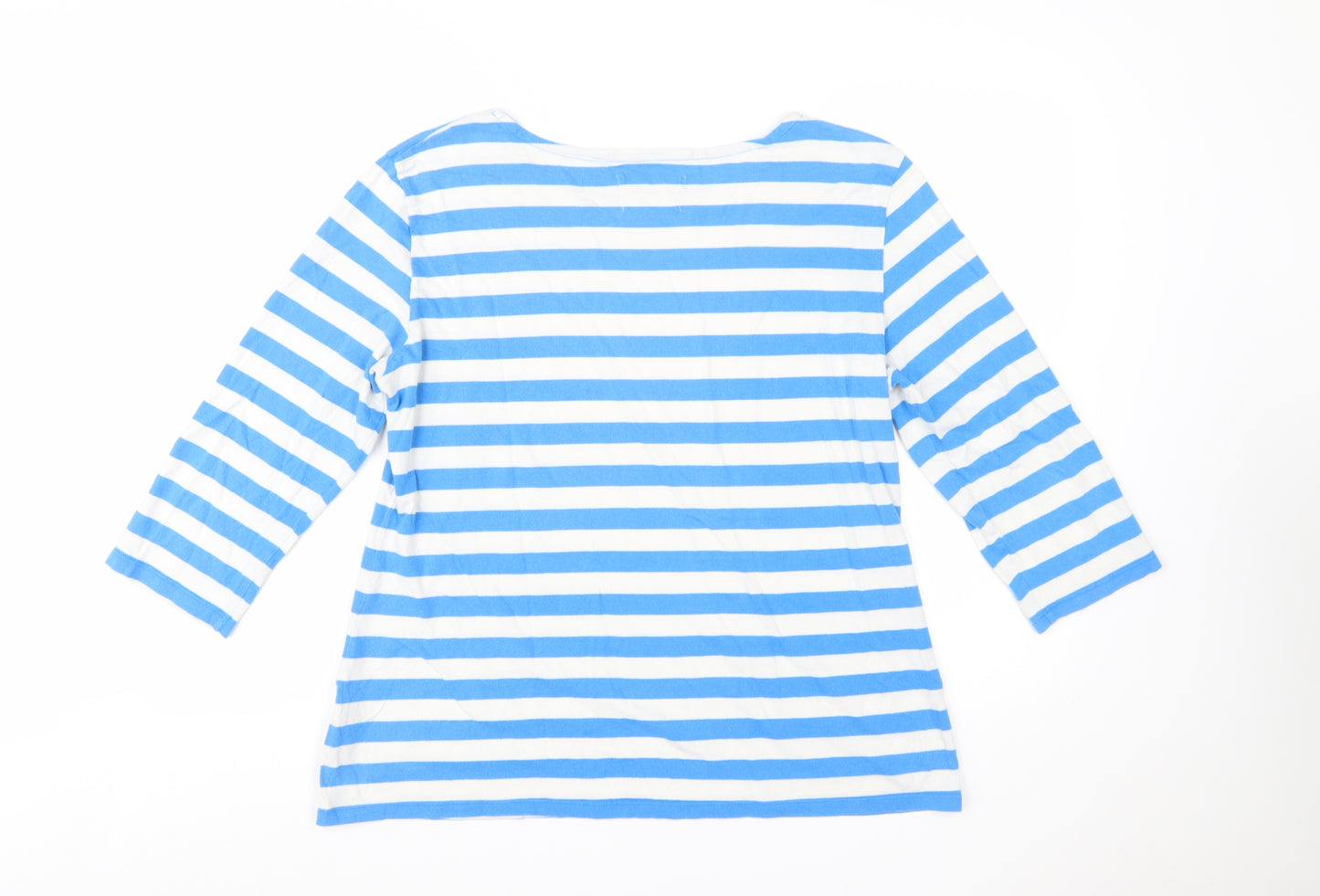 Seasalt Women’s Blue Striped Boat Neck 3/4 Sleeve Cotton Sailor Top Size 16