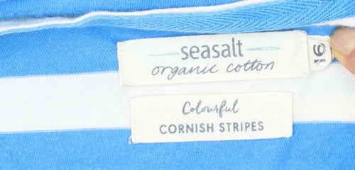 Seasalt Women’s Blue Striped Boat Neck 3/4 Sleeve Cotton Sailor Top Size 16