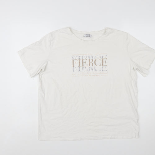EVIMA Women's White XL Basic Cotton FIERCE Glitter T-Shirt