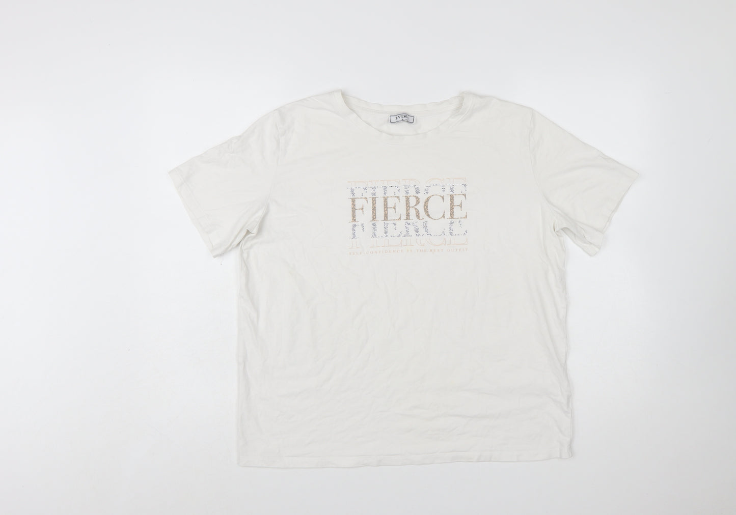 EVIMA Women's White XL Basic Cotton FIERCE Glitter T-Shirt