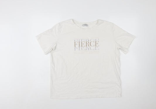 EVIMA Women's White XL Basic Cotton FIERCE Glitter T-Shirt