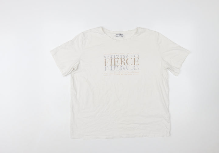 EVIMA Women's White XL Basic Cotton FIERCE Glitter T-Shirt