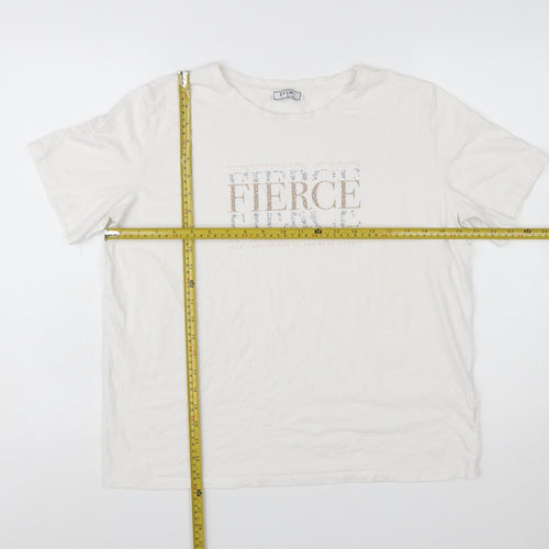 EVIMA Women's White XL Basic Cotton FIERCE Glitter T-Shirt