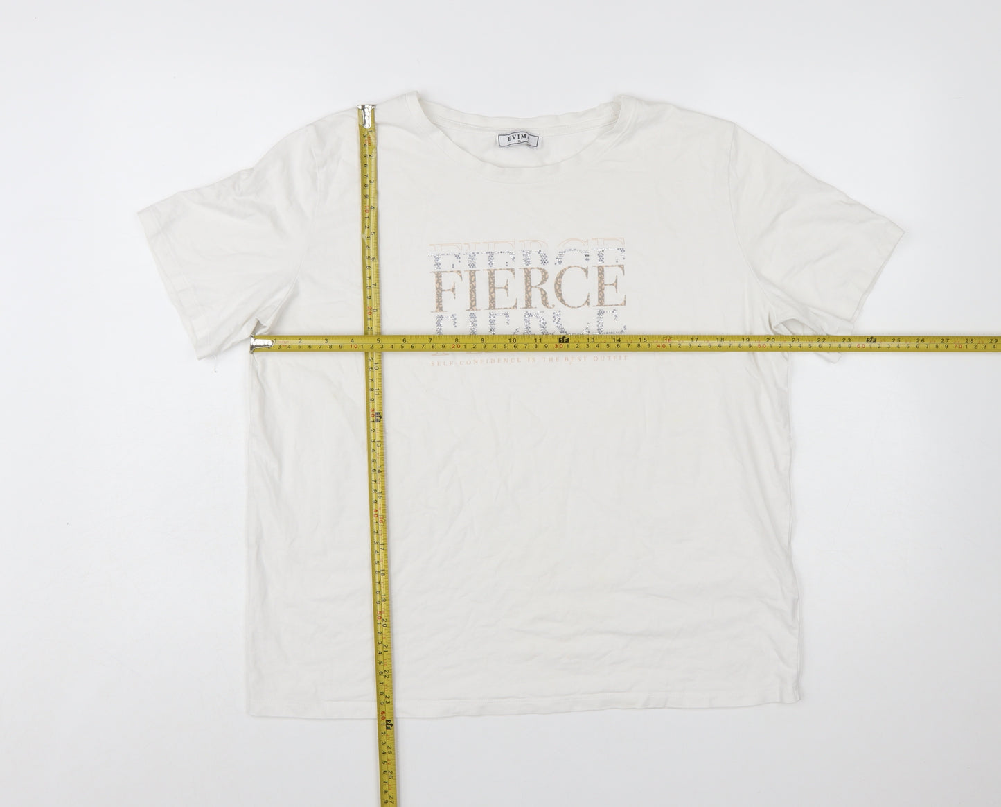 EVIMA Women's White XL Basic Cotton FIERCE Glitter T-Shirt