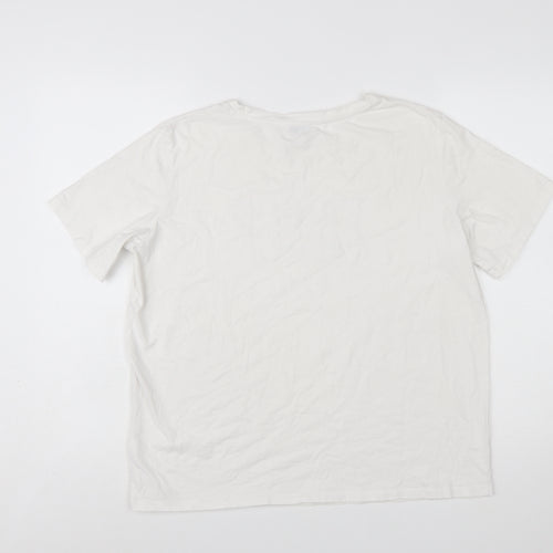 EVIMA Women's White XL Basic Cotton FIERCE Glitter T-Shirt
