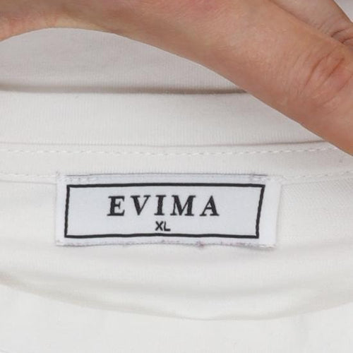 EVIMA Women's White XL Basic Cotton FIERCE Glitter T-Shirt