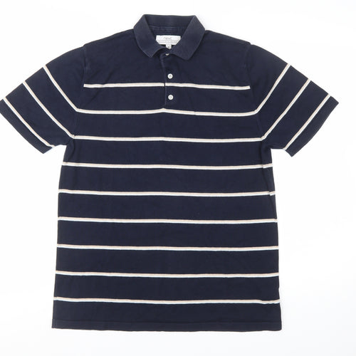 Next Men's Navy Blue Striped Polo Shirt Medium Cotton Blend