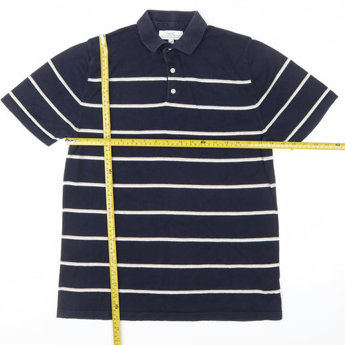 Next Men's Navy Blue Striped Polo Shirt Medium Cotton Blend