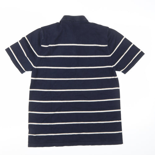 Next Men's Navy Blue Striped Polo Shirt Medium Cotton Blend