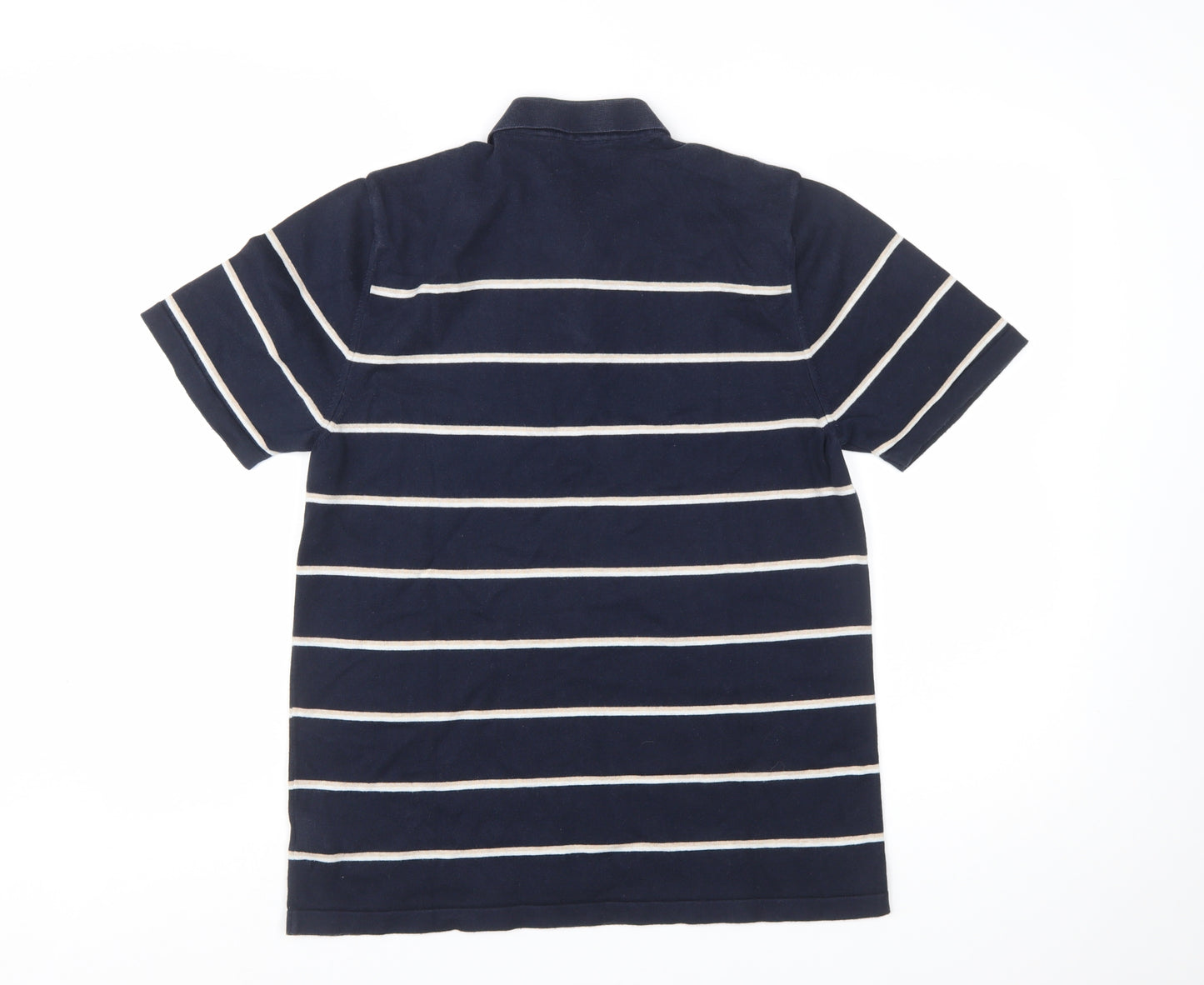 Next Men's Navy Blue Striped Polo Shirt Medium Cotton Blend