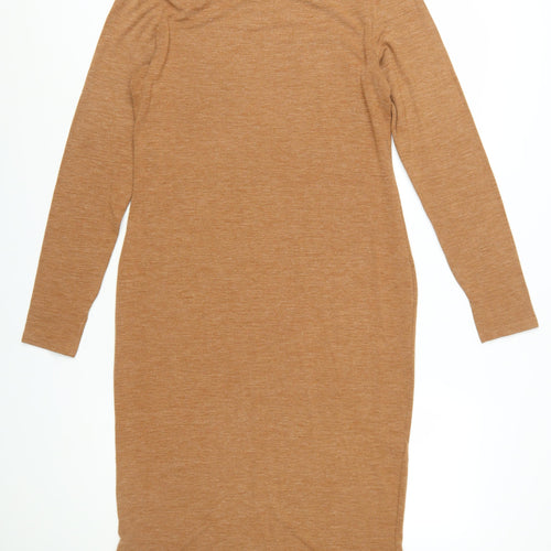 H&M Women Brown Bodycon Jersey Long Sleeve Dress Size 12