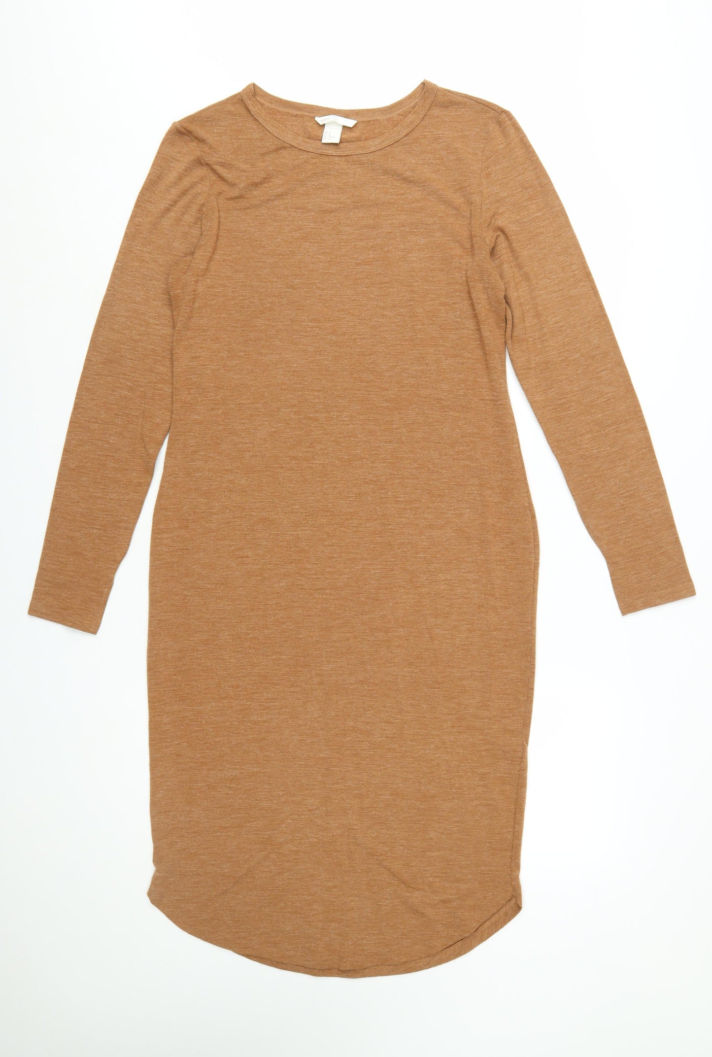 H&M Women Brown Bodycon Jersey Long Sleeve Dress Size 12