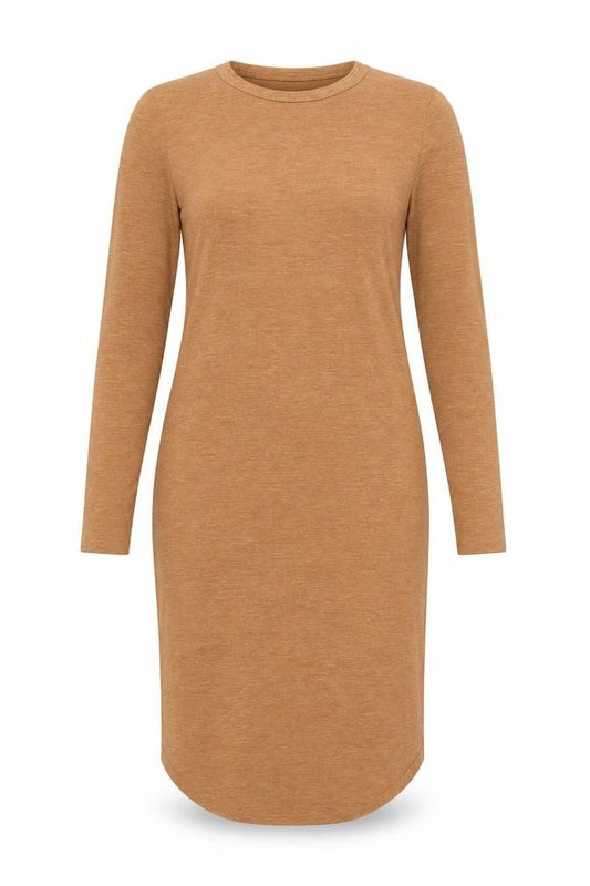 Front view of H&M Women Brown Bodycon Jersey Long Sleeve Dress, size 12
