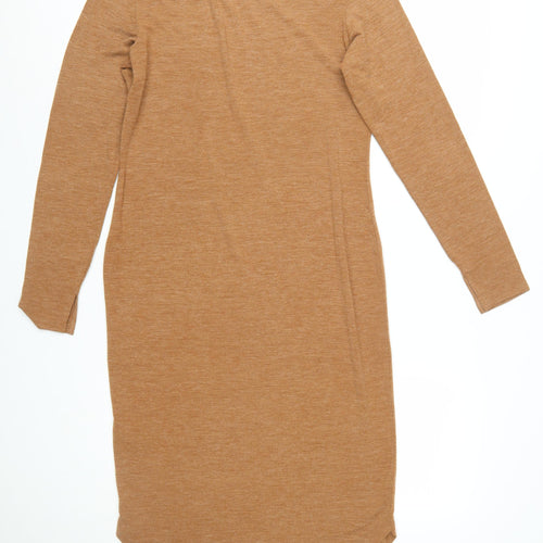 H&M Women Brown Bodycon Jersey Long Sleeve Dress Size 12