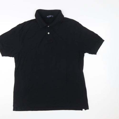 Marks and Spencer Men's Black Cotton Polo Shirt Medium Classic Fit