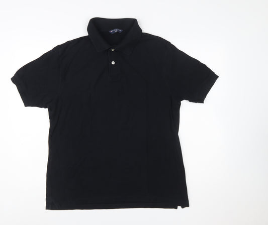Marks and Spencer Men's Black Cotton Polo Shirt Medium Classic Fit