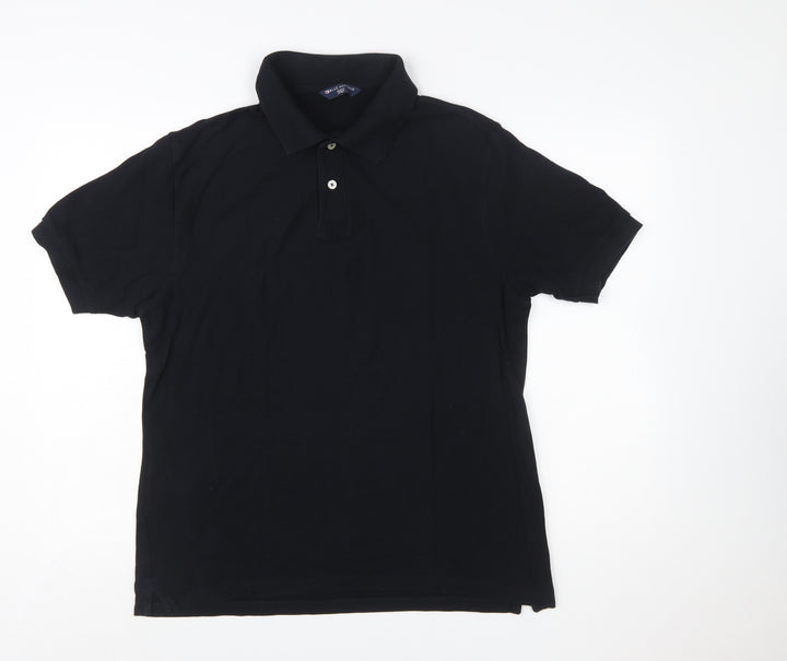 Marks and Spencer Men's Black Cotton Polo Shirt Medium Classic Fit