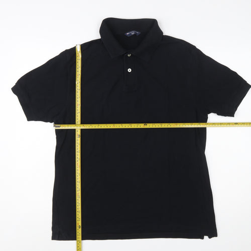 Marks and Spencer Men's Black Cotton Polo Shirt Medium Classic Fit