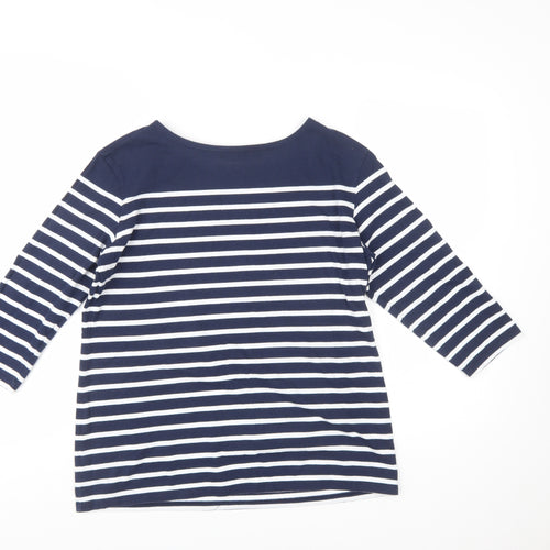 Seasalt Cornwall Women’s Blue White Striped Sailor Top UK 14 3/4 Sleeve