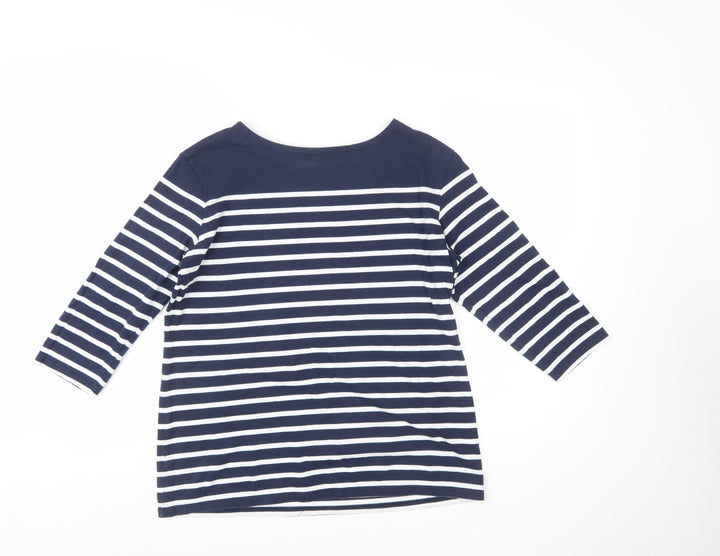 Seasalt Cornwall Women’s Blue White Striped Sailor Top UK 14 3/4 Sleeve