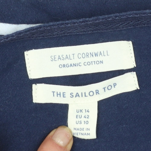 Seasalt Cornwall Women’s Blue White Striped Sailor Top UK 14 3/4 Sleeve