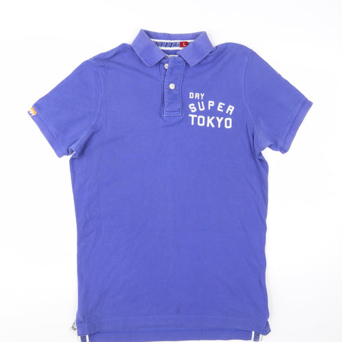 Superdry Men's Blue Tokyo Embroidered Logo Polo Shirt Size L