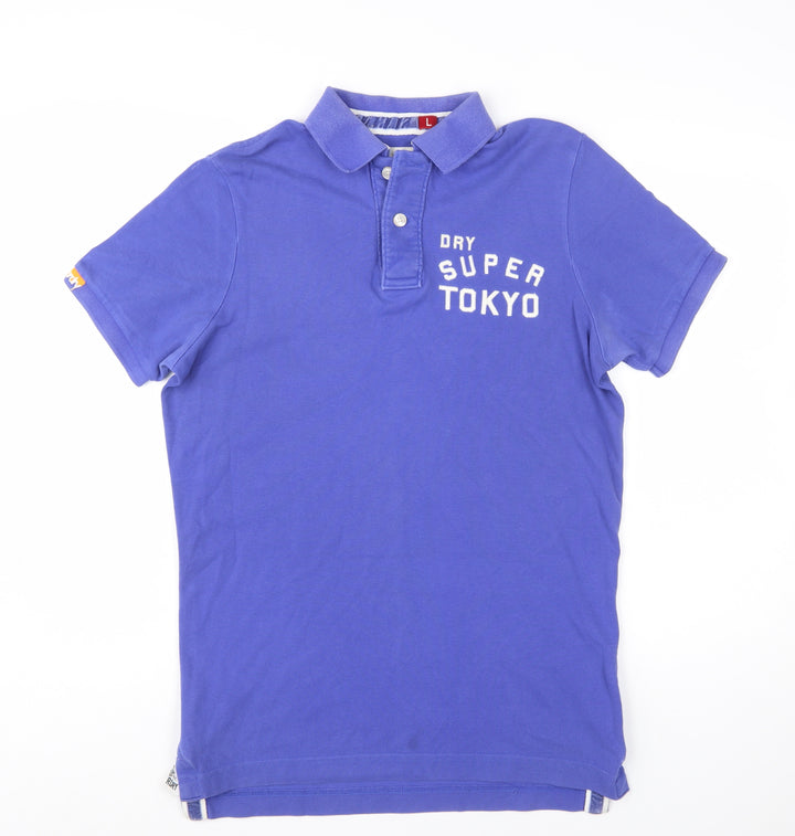 Superdry Men's Blue Tokyo Embroidered Logo Polo Shirt Size L