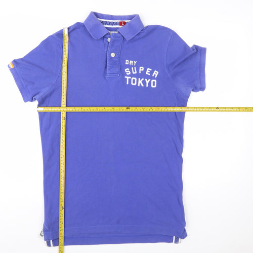 Superdry Men's Blue Tokyo Embroidered Logo Polo Shirt Size L