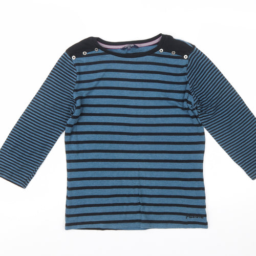 Maine New England Women's Blue Striped Long Sleeve Boat Neck Cotton Top Size 12