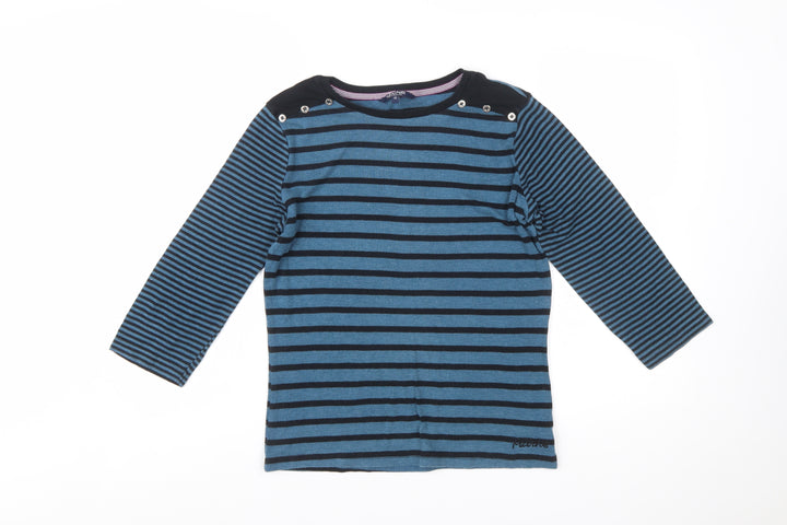 Maine New England Women's Blue Striped Long Sleeve Boat Neck Cotton Top Size 12