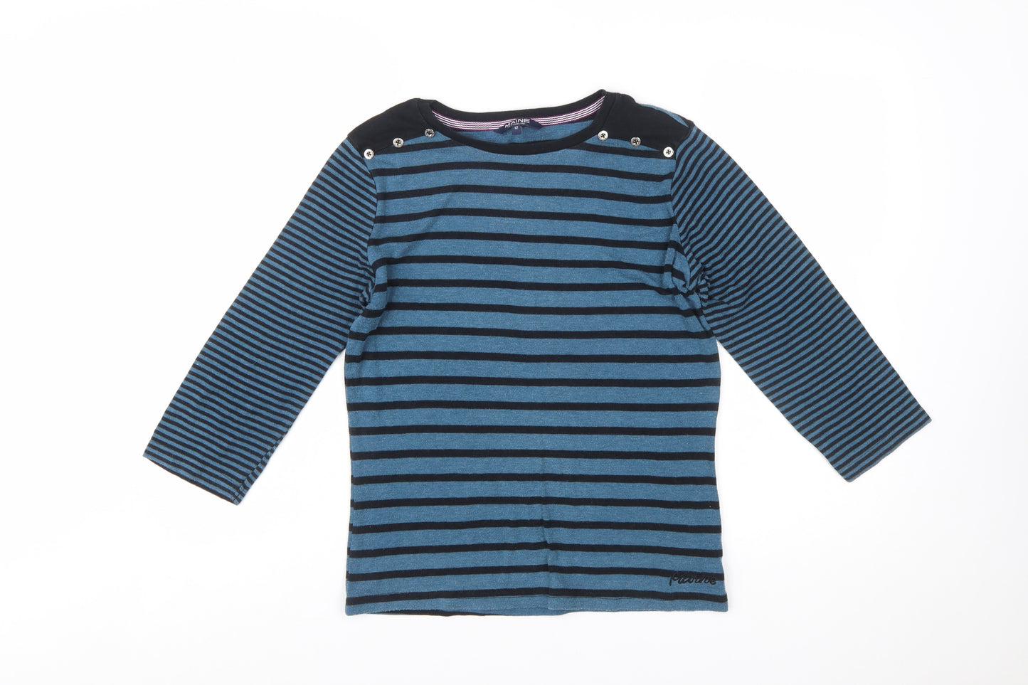 Maine New England Women's Blue Striped Long Sleeve Boat Neck Cotton Top Size 12