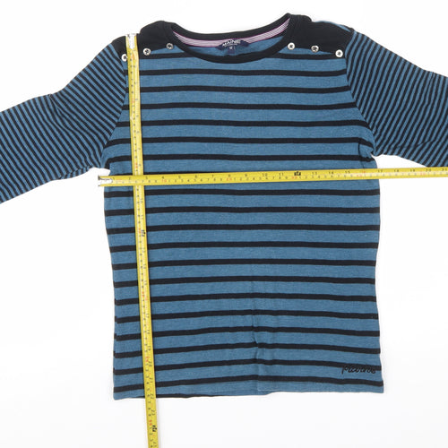 Maine New England Women's Blue Striped Long Sleeve Boat Neck Cotton Top Size 12