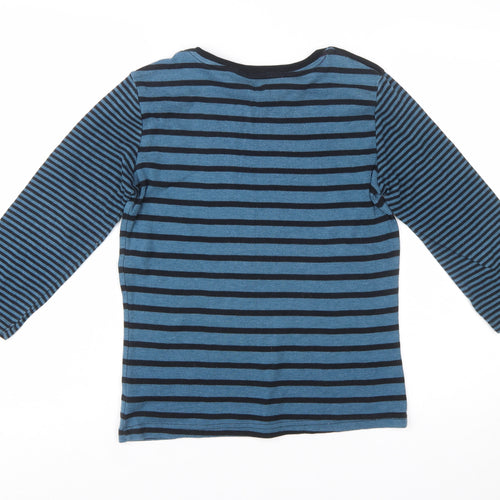 Maine New England Women's Blue Striped Long Sleeve Boat Neck Cotton Top Size 12