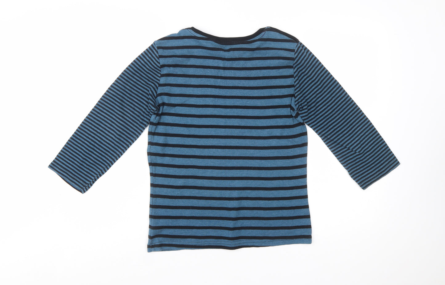 Maine New England Women's Blue Striped Long Sleeve Boat Neck Cotton Top Size 12