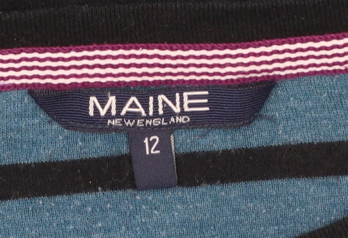Maine New England Women's Blue Striped Long Sleeve Boat Neck Cotton Top Size 12