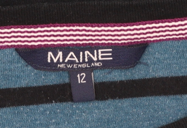 Maine New England Women's Blue Striped Long Sleeve Boat Neck Cotton Top Size 12