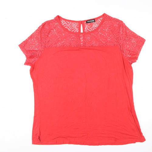 The Collection Debenhams Womens Red Lace Short Sleeve Tunic Blouse Size 22