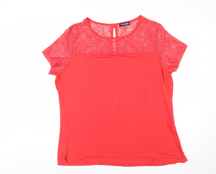 The Collection Debenhams Womens Red Lace Short Sleeve Tunic Blouse Size 22