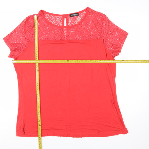 The Collection Debenhams Womens Red Lace Short Sleeve Tunic Blouse Size 22