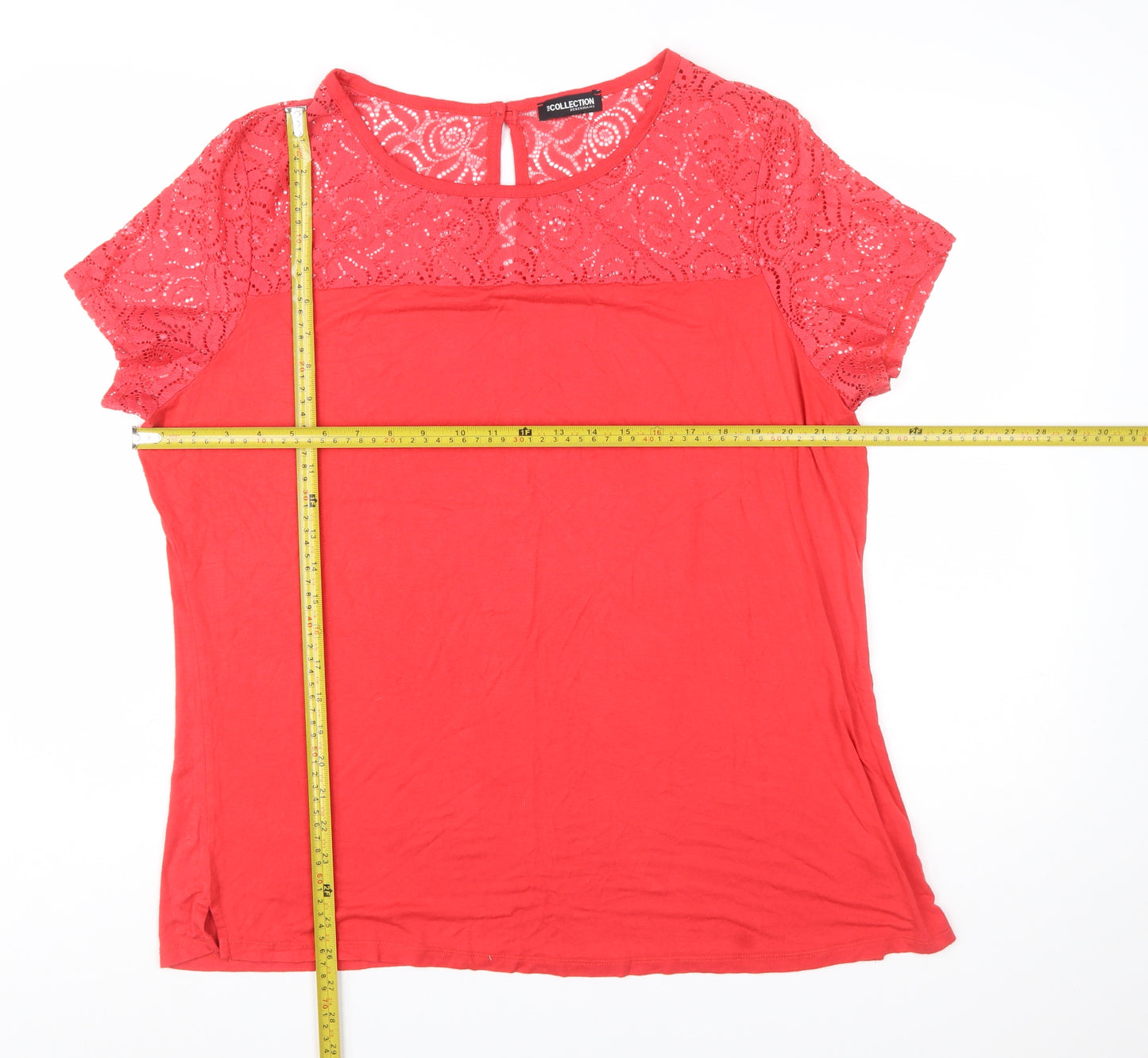 The Collection Debenhams Womens Red Lace Short Sleeve Tunic Blouse Size 22