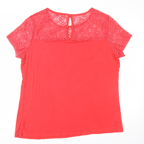The Collection Debenhams Womens Red Lace Short Sleeve Tunic Blouse Size 22