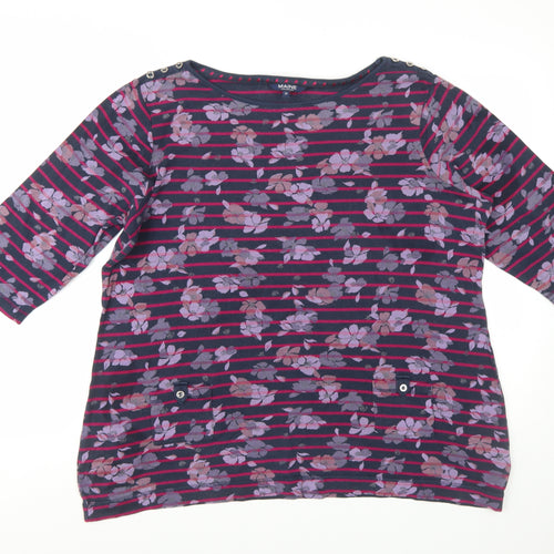 Maine New England Women's Multicoloured Floral Stripe 3/4 Sleeve Cotton Jersey T-Shirt Size 20