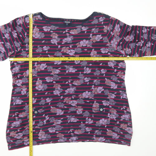 Maine New England Women's Multicoloured Floral Stripe 3/4 Sleeve Cotton Jersey T-Shirt Size 20