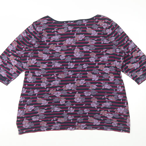 Maine New England Women's Multicoloured Floral Stripe 3/4 Sleeve Cotton Jersey T-Shirt Size 20