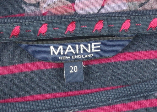 Maine New England Women's Multicoloured Floral Stripe 3/4 Sleeve Cotton Jersey T-Shirt Size 20