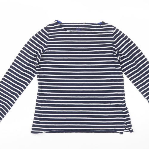 Boden Women Blue Striped Long Sleeve Cotton Boat Neck T-Shirt Size 12