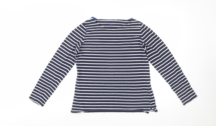 Boden Women Blue Striped Long Sleeve Cotton Boat Neck T-Shirt Size 12