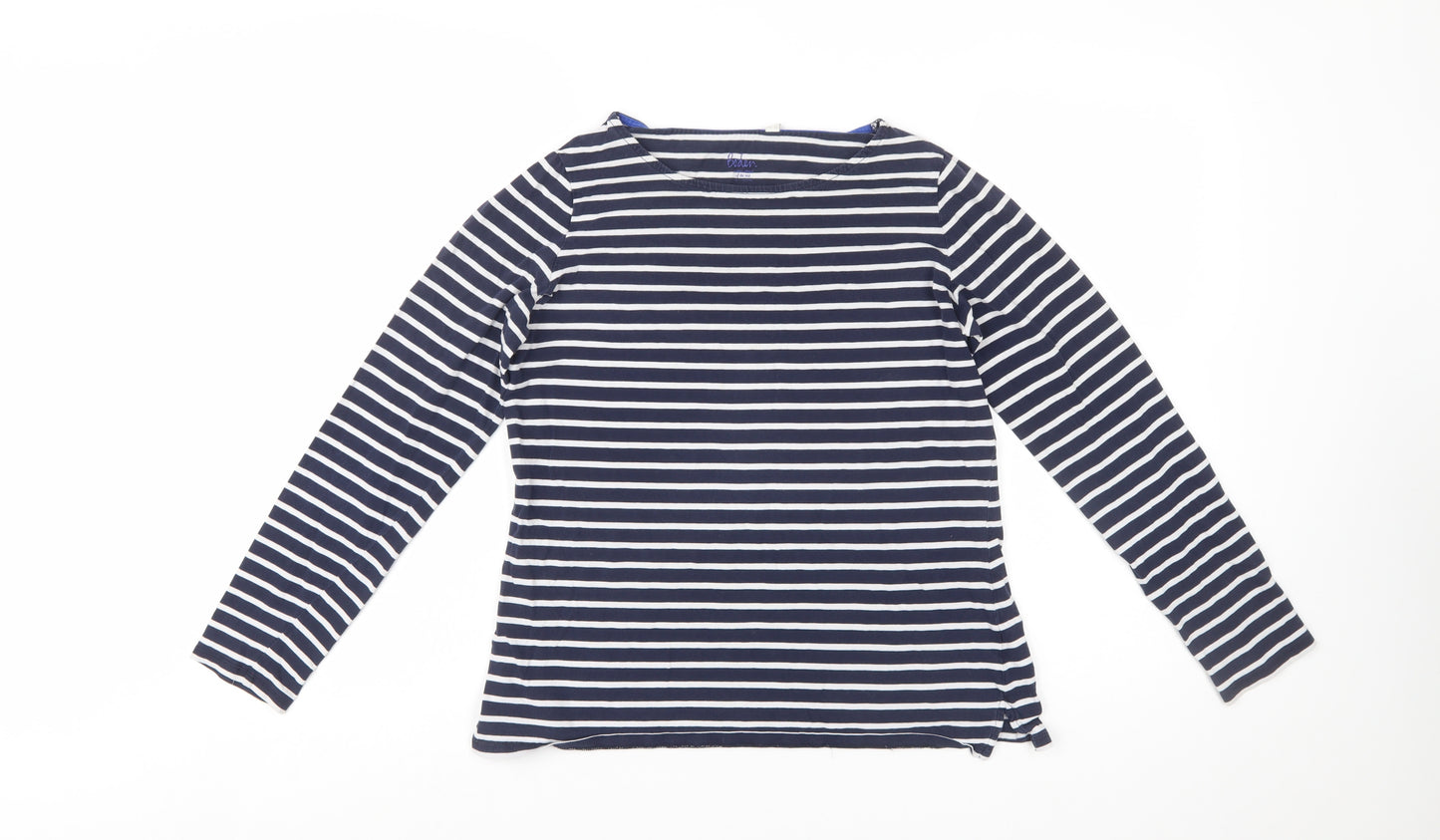 Boden Women Blue Striped Long Sleeve Cotton Boat Neck T-Shirt Size 12