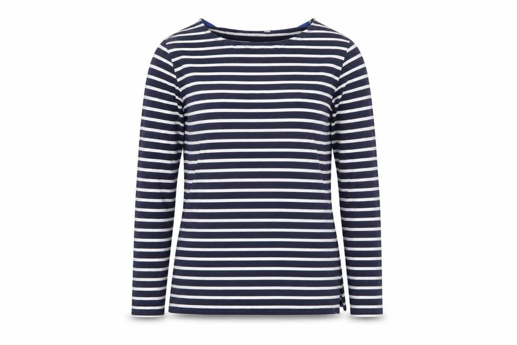 Boden Women Blue Striped Long Sleeve Cotton Boat Neck T-Shirt Size 12